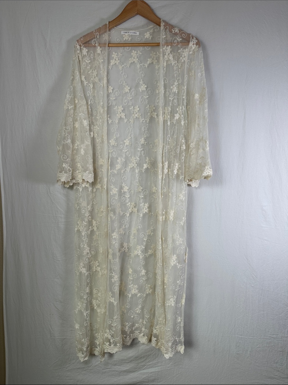 Chris & Carol Ivory Sheer Floral Lace Overlay Top